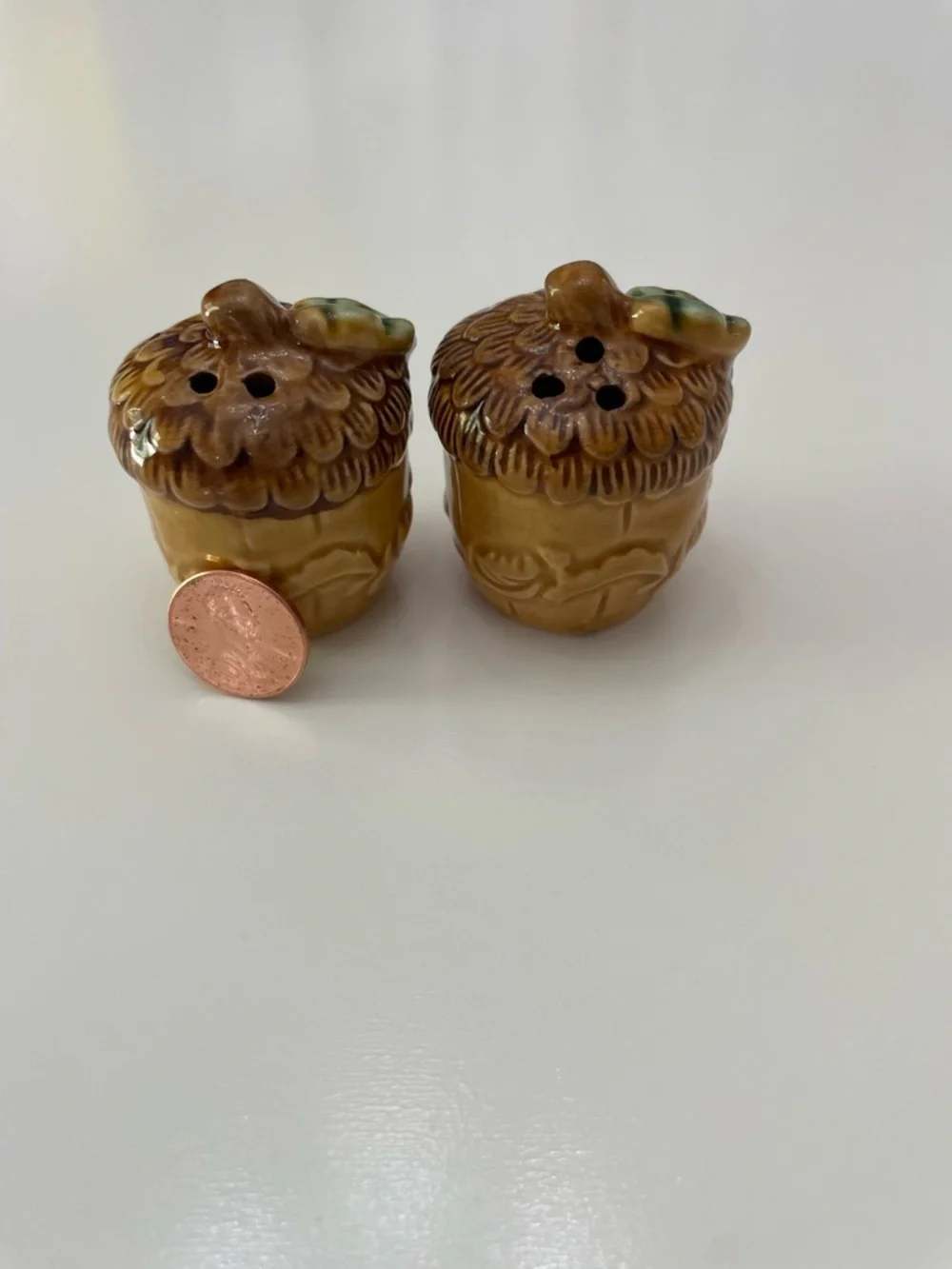 Vintage Acorn Salt and Pepper Shakers in Brown and Gold